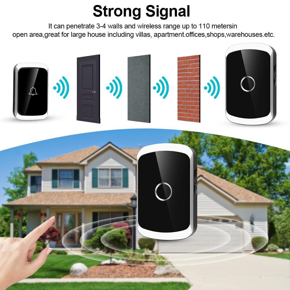 Smart Doorbell, Wireless Home Doorbell with 30 Melodies, US Plug Home Security & Safety Doorbell for Villa, Hotel, Office, Garden, Living Room, Classroom