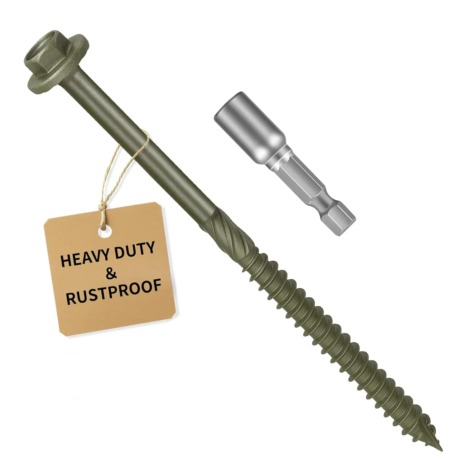 Timber Screws #14 x 10 inch, Heavy Duty  Screws with Hex Socket, Green Outdoor Lag Screws for Deck, Fence, Garden Self-Tapping, Rust-Resistant Coated, Sample Pack 10 count