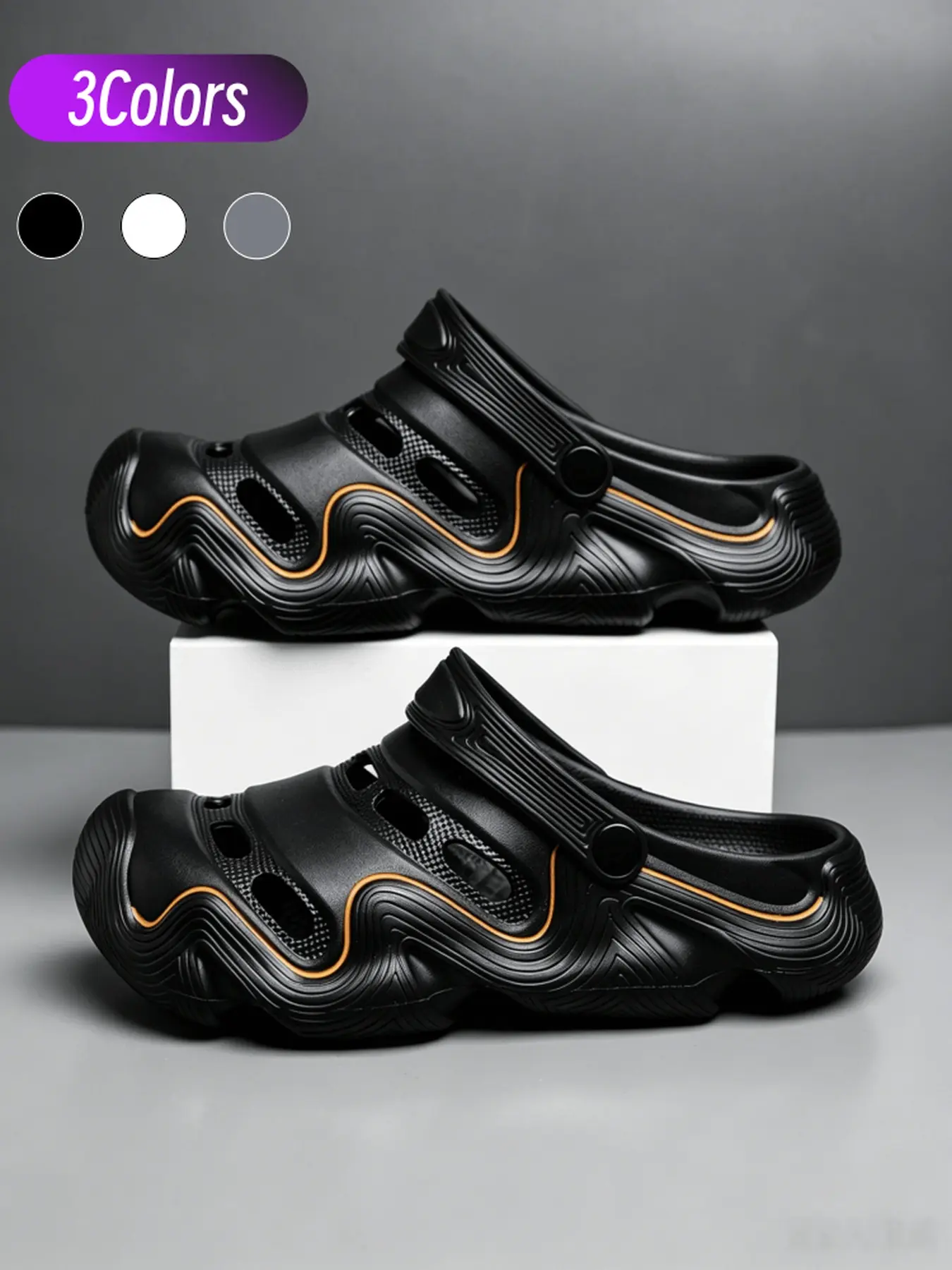 Unisex One-piece EVA Wavy Color Closed Toe Slides American Trend Deconstruction Flip Heel Strap 5.0 Full Foot Soft Elastic Cushion Anti-slip Platform Slides For Home Bathroom Beach Outdoor Car Wash Skate EVA Slippers