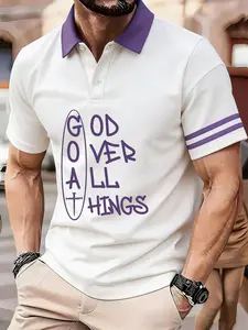 5 Colors Unisex Goal Cross Graphic Polo Shirt, Christian Faith Slogan Print, Striped Short Sleeve Golf Top, Religious Casual Tee for Men Women