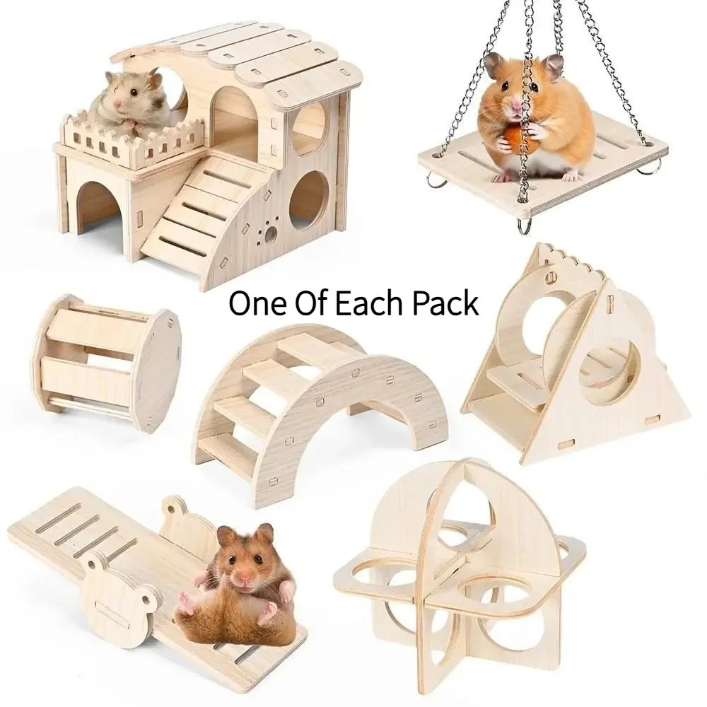 Pet Hamster Wooden Swing Toy Pet Cage Toy Parrot Seesaw Wooden Bridge for Small Pet Squirrel Golden Bear Guinea Pig Exercise Toy