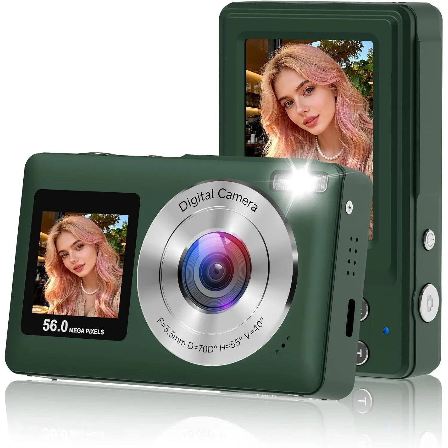Digital Camera, 2026 Upgraded 56MP  Digital Camera,  Screens Cameras for Selfies with 16X Zoom, Compact Cameras with Smile Capture Anti Shake with 32GB SD Card for  Teens Adults