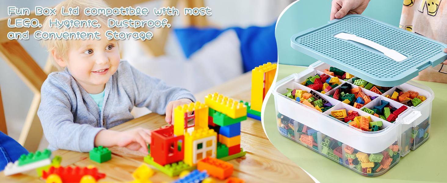 Toys Organizer Storage Case for Lego Box Kids Toy Stackable Building Blocks with Lids Bins Adjustable Lego Storage Containers Plastic Toy Box 1 Layer (Lemon)