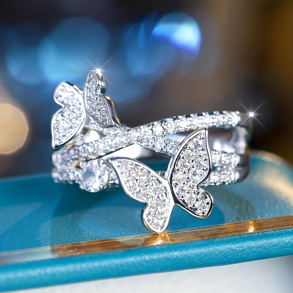 Women's Elegant Butterfly Rings with Cubic Zirconia, Fashion Jewelry with Exquisite Detail for Everyday or Party Wear, Available in Different Sizes, Rings For Women, Promise Rings