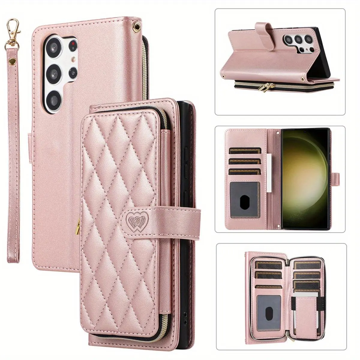 Crossbody Wallet Case for Samsung Galaxy S25 S24 S23 S22 S21 S20 Ultra S23 FE , PU Leather Zipper Handbag Purse Flip Cover, Kickstand Folio Case with Card Slots Holder Wrist Strap Lanyard