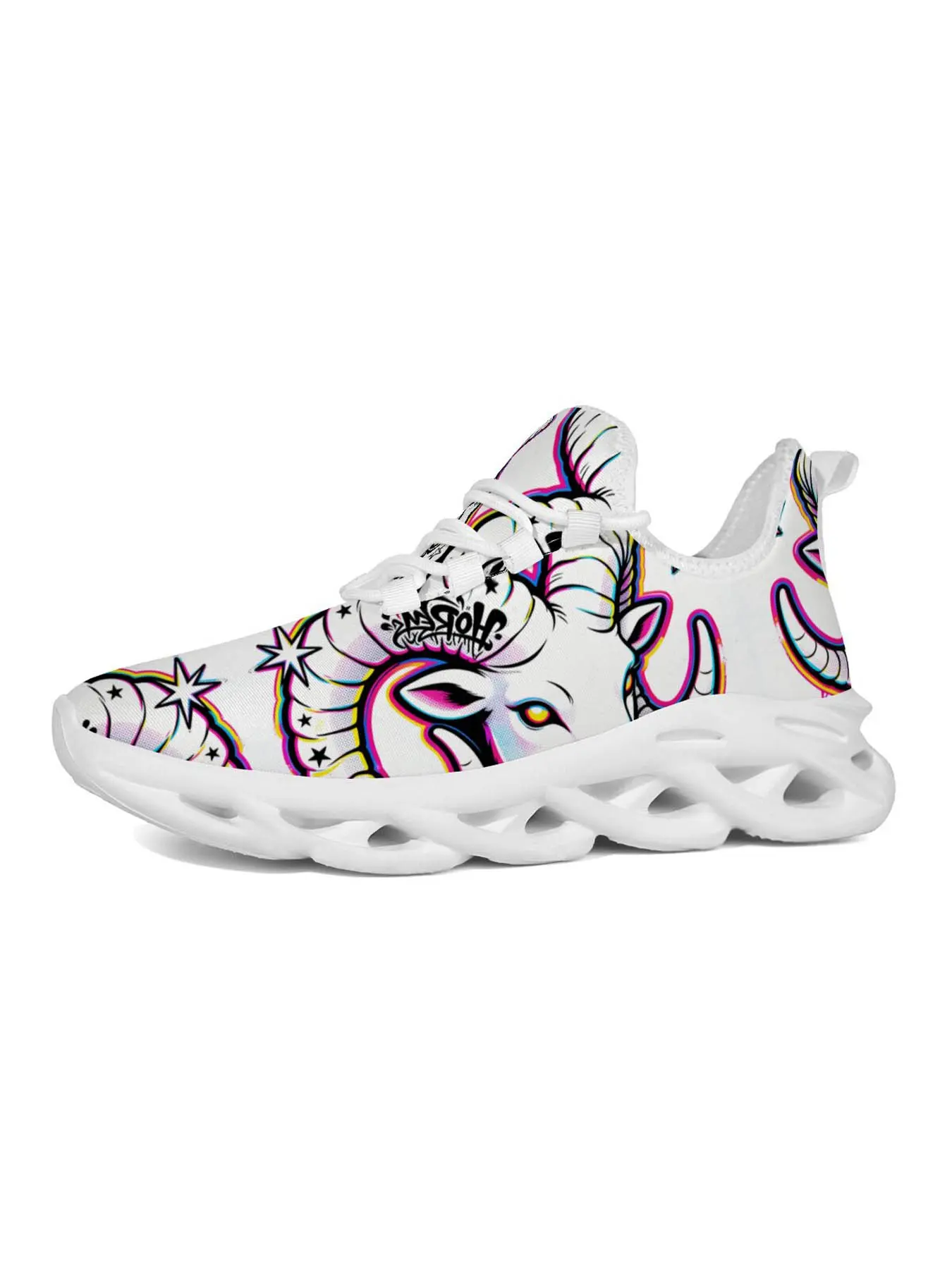Men's Unicorn Print Casual Sneakers, Street Fashion, Rainbow Color, Laces, Shock Absorption, Versatile Style, Youth Trendy Shoes