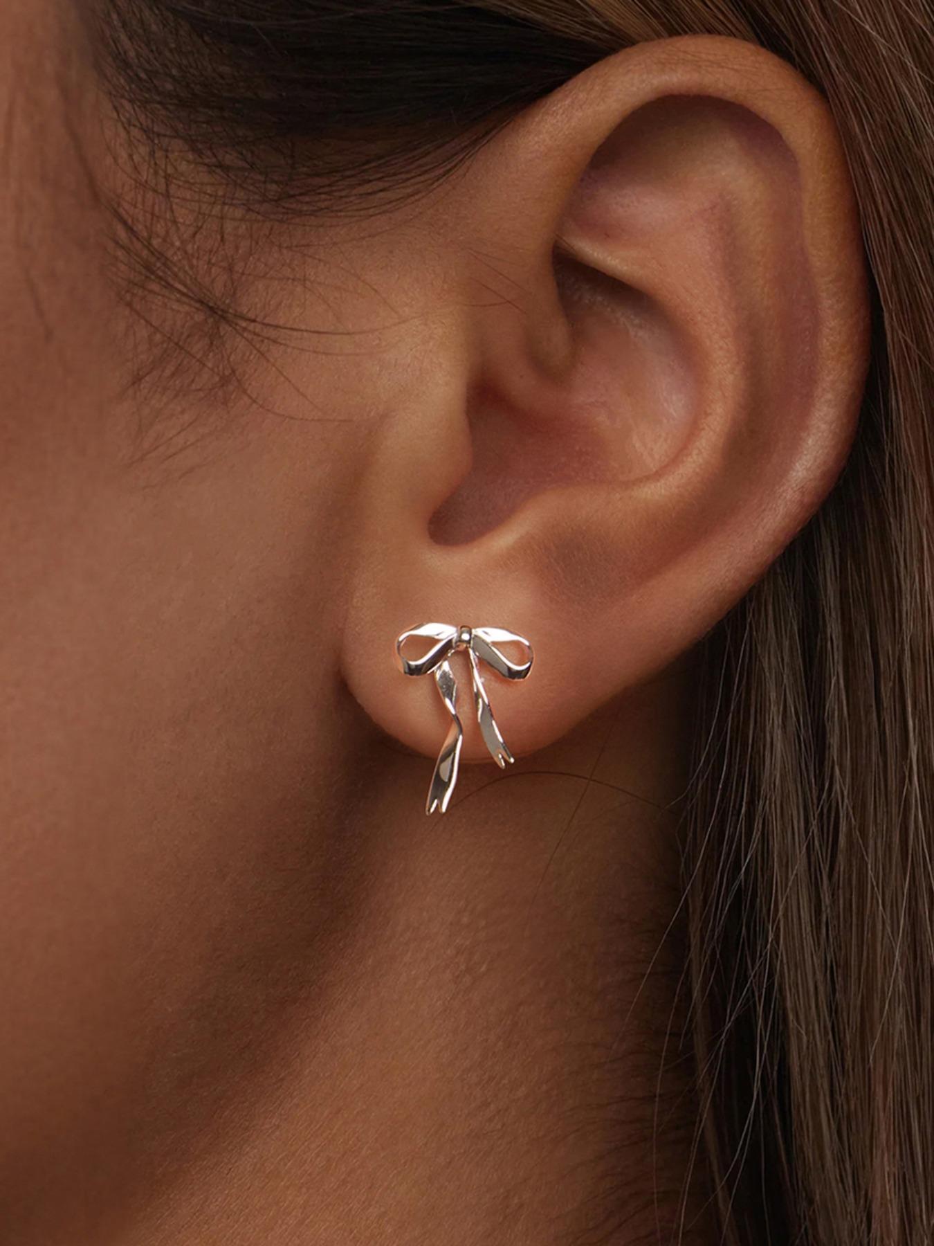 925 Sterling Silver Cute Bowknot Design Earrings, Stud Earring Jewelry, High Quality Earrings, Fashionable Earrings for Women & Girls, Trendy All-match & Exquisite Jewelry for Birthday Gift