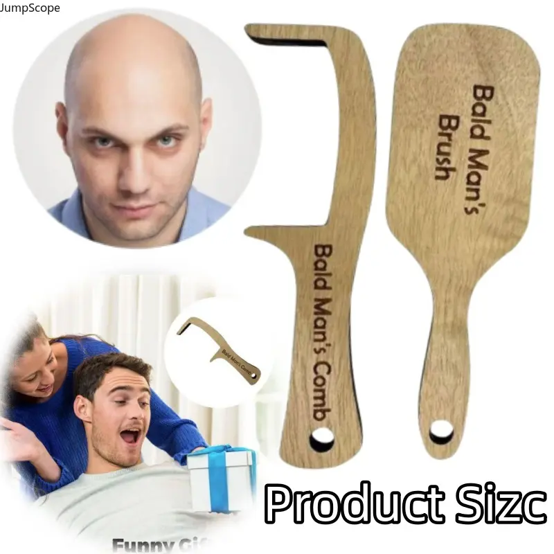 Funny Prank Set, 2-Piece Novelty Birch Wood Comb & Brush, Gag Gift for Bald Men, Dad, Friend, White Elephant Party, Funny Gifts