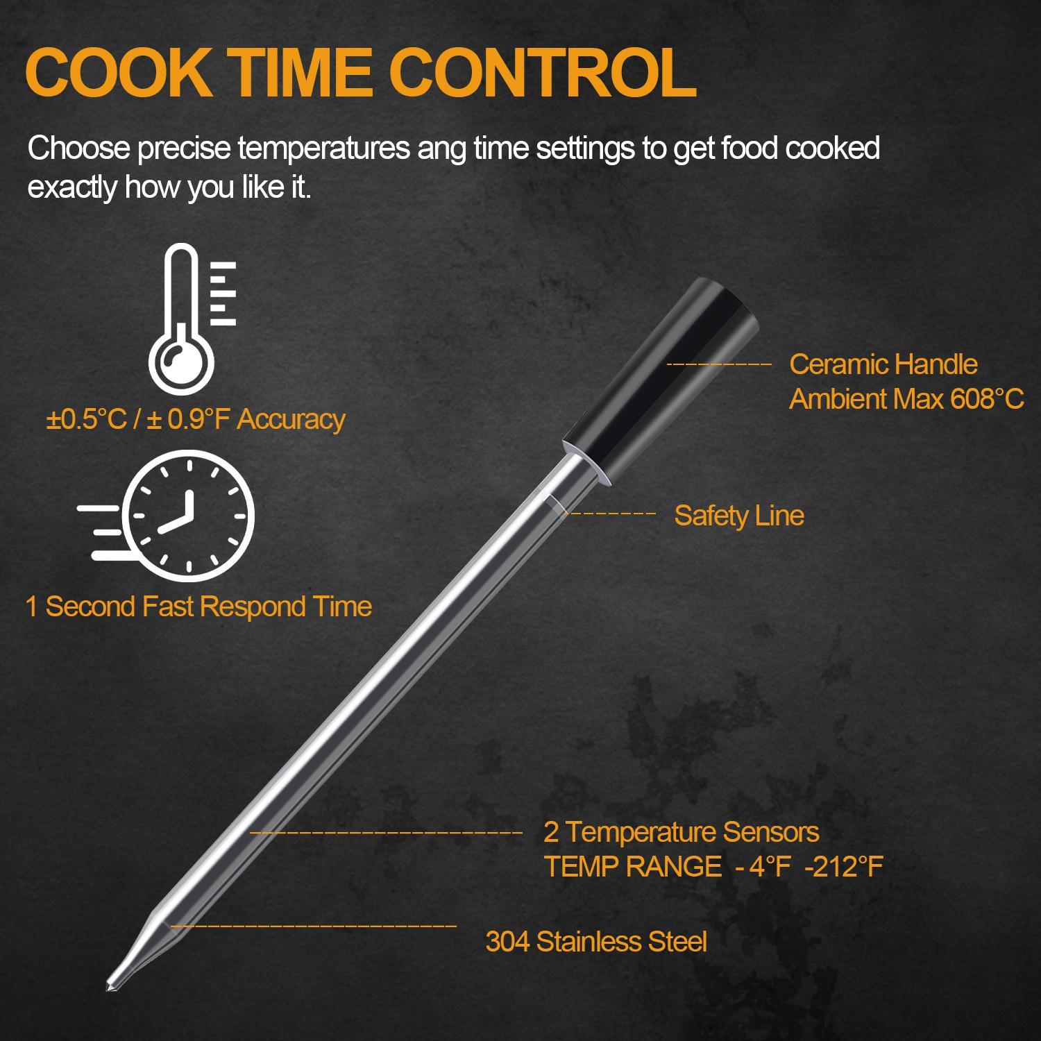 Wireless Meat Thermometer, 1 Box Smart Digital Cooking Thermometer with Wireless Probe, Bluetooth-compatible Food Thermometer for BBQ, Oven