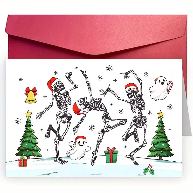 1PCS Humorous Skeleton and Ghost Christmas Card, Halloween Card—Perfect for Friends, Family, and Neighbors; Christmas Gift; High-Quality Paper with Envelope; Suitable for Anyone; Perfect Holiday Gift
