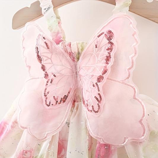 Summer Fairy Dress for Baby Girls with 3D Butterfly Wings, Perfect for Sweet Birthday Parties And Evening Events, Stylish Princess Gown for Girls Aged 0-3
