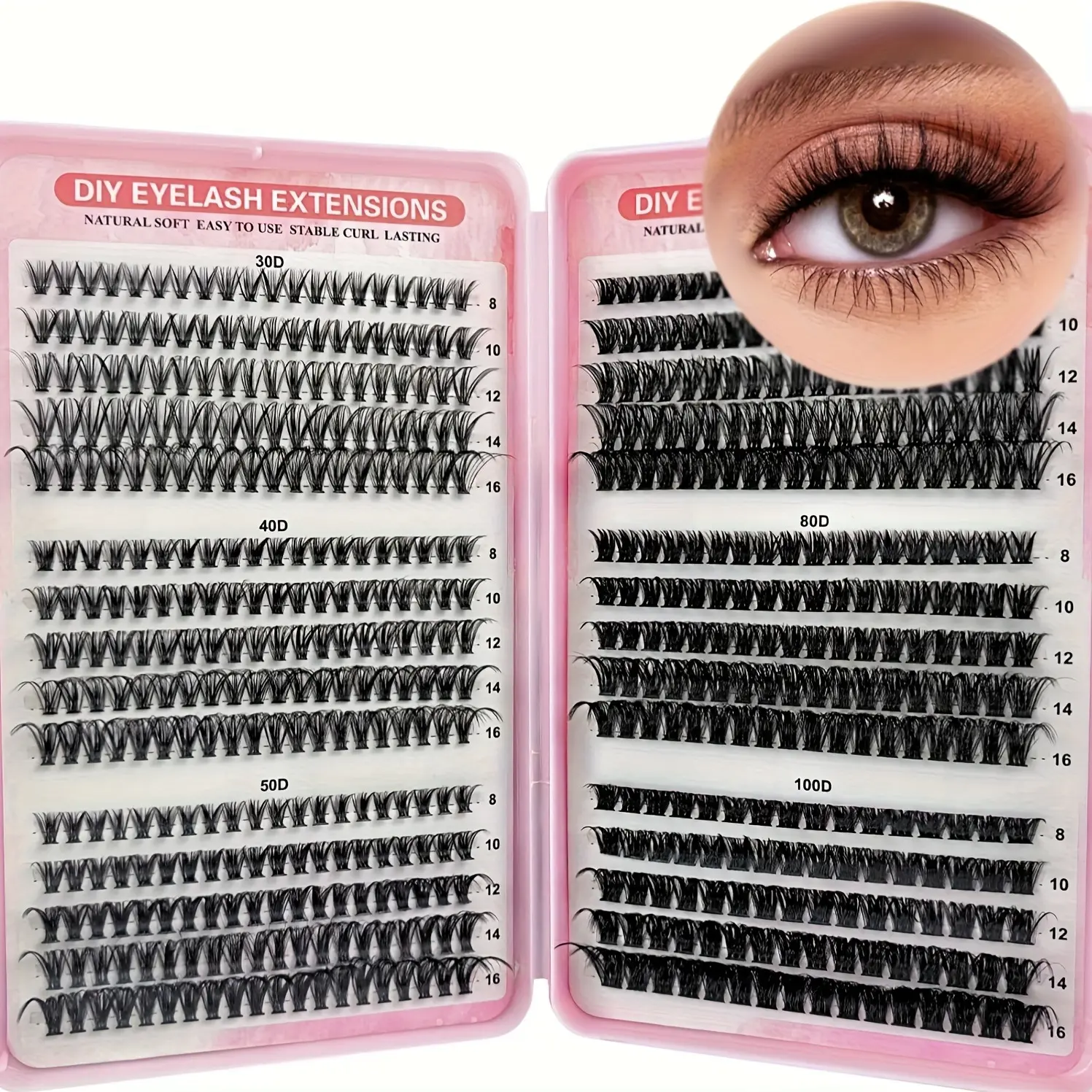 30D-100D DIY Lash Clusters, DIY Personal Lashes, 8-16mm Mix Individual Eyelash Extensions, Natural Soft Volume Thickened Lash Segmented False Lashes for Home Grafting