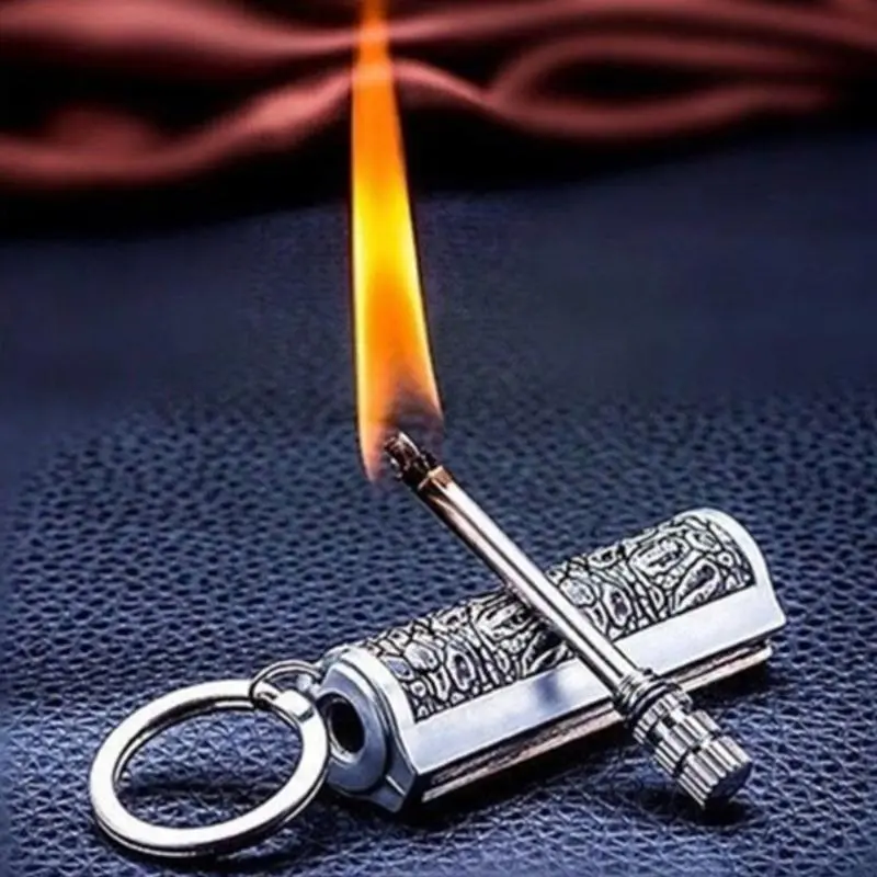 Permanent Match Keychain - Reusable Metal Body Lighter, Compact Kerosene-Powered Fire Starter, Butane Torch Lighter Without Fuel for Outdoor Camping & Hiking Men, Flint, Keychain Form