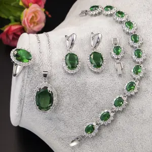 Classic zircon jewelry set Versatile live stream popular bracelet round necklace ring earring set
