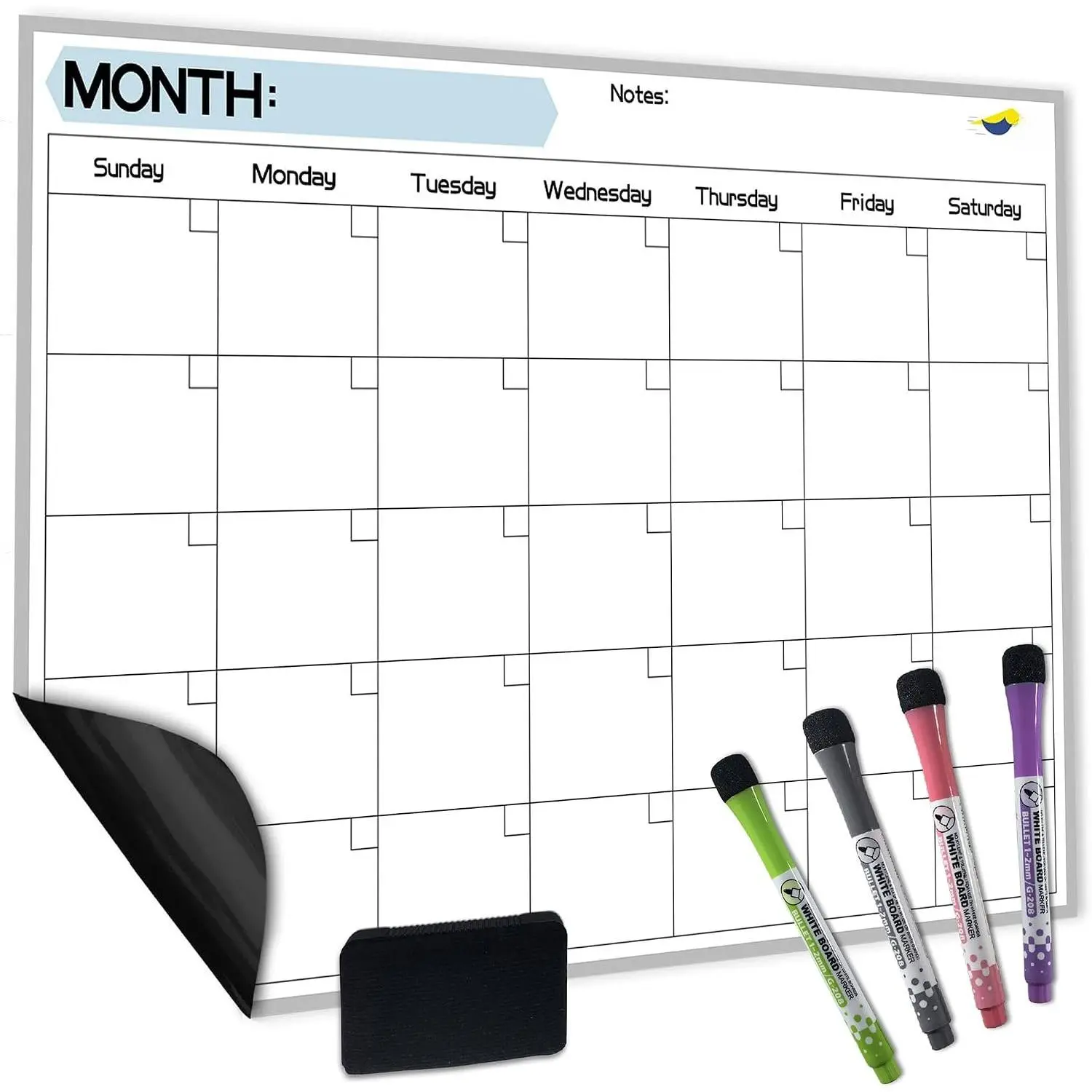Monthly  Calendar for Refrigerator, 17x12" | Stain-Resistant Dry Erase Whiteboard, Large Writing Space for Schedules, Chores & Meals, 4 Markers & Eraser Included
