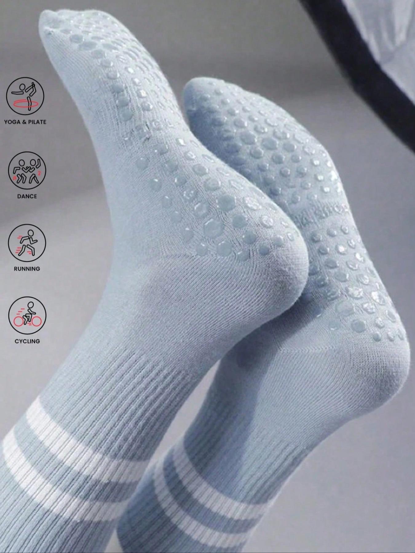 Women's Anti-Slip for Yoga Pilates Gymnastics, Breathable Sweat-Absorbing Mid-Calf Socks, Athletic Grip Sock, Sporty Plain Design, All Seasons Wear
