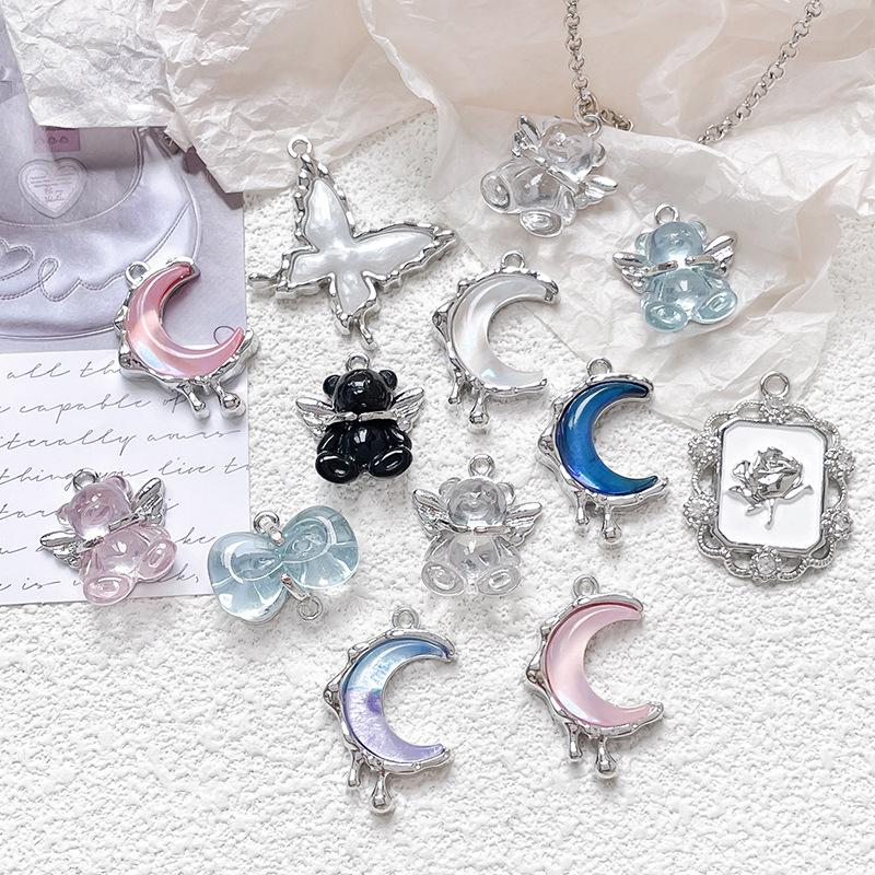 Alloy Sweet Jelly Color Bear Moon Butterfly Pendant DIY Handmade Jewelry Bracelet Necklace Bead Accessories