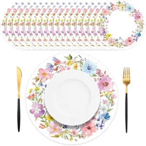 50 manteles individuales de papel desechables de primavera, con diseño vibrante de flores silvestres y acuarela para fiestas de verano, bodas y brunch