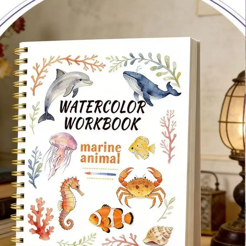 Ocean Animal Watercolor Practice Book, Includes Examples, Color Guide, Line Art, Perfect for Beginners, Home Learning, Gift Idea