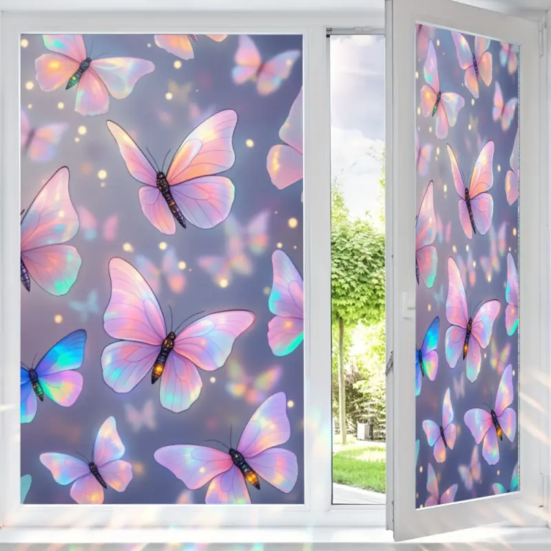 2D Flat Static Cling Colorful Butterflies Pattern Window Film Ornament For Living Room And Bedroom Removable