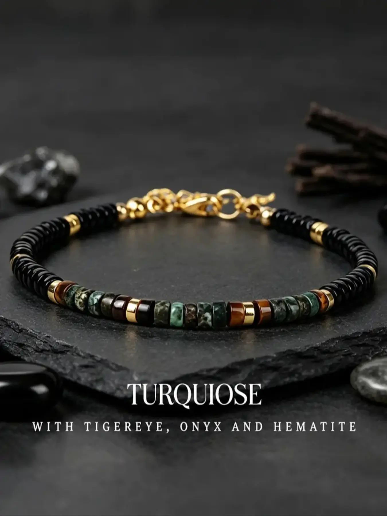 Ultimate Protection & Grounding Bracelet - Natural Black Onyx, Hematite & Turquoise Bead Wristband for Peace & Courage