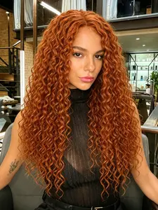 Ginger Curly Wavy 13x4 Lace Front Wig Long Curly Synthetic Wigs Natrural Hairline Loose Curly  Lace Frontal Wigs Heat Resistant Fiber Daily 28 Inch