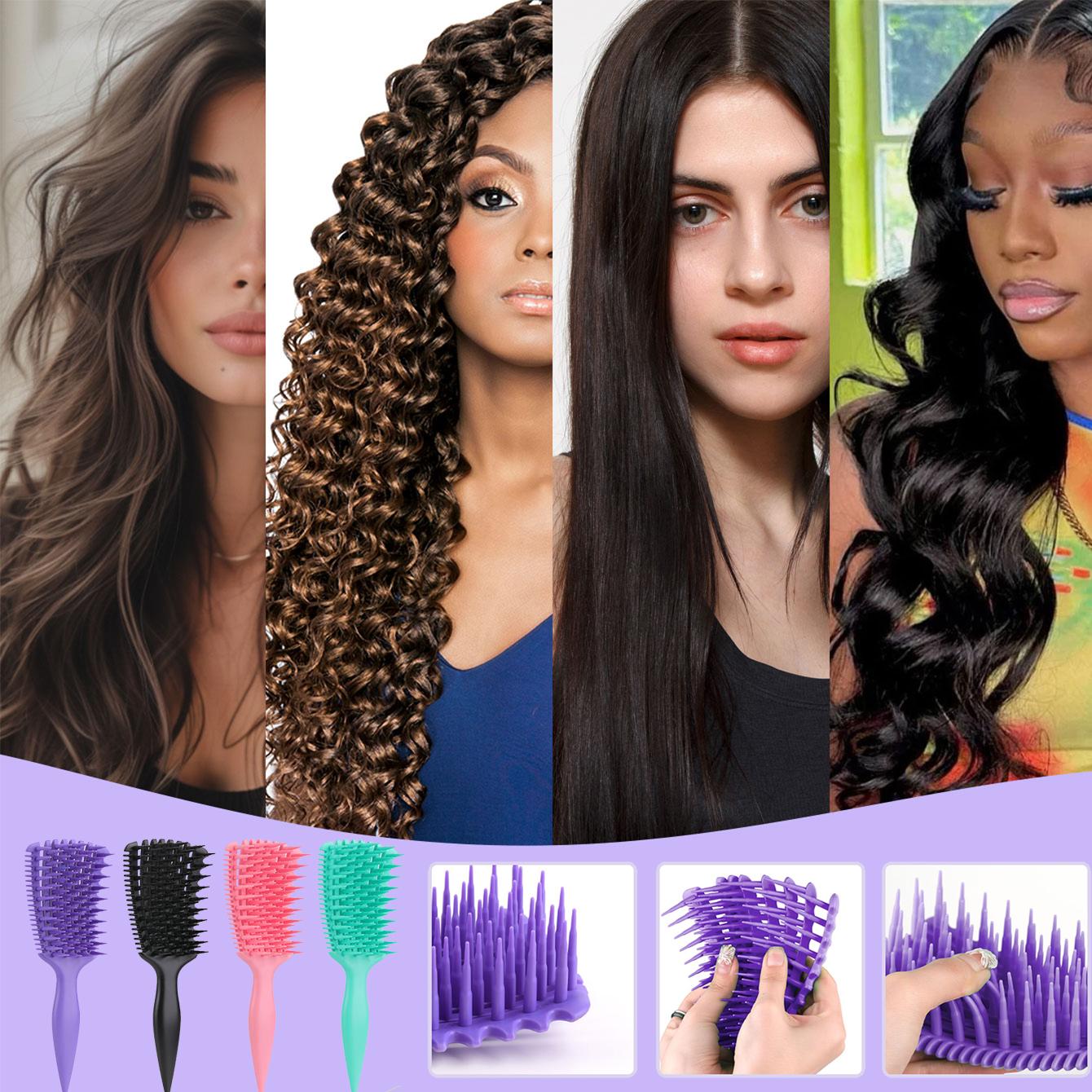Soft Elastic Bristle Brush, Dry & Wet Use Hair Comb, Easy Detangling & Curl Care, Home Wet Combing, Smooth Curls, Hair Styling Combs