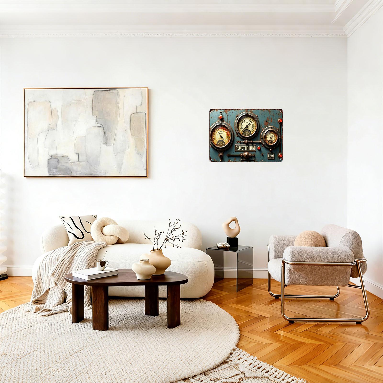 "Vintage Steampunk Pluttinium Control Panel" 8x12 Inch Aluminum Metal Sign - Industrial Wall Decor for Man Cave, Garage, and Game Room - Retro Tin Poster with Rustic Gauge Design - Durable, Weatherproof, and Easy to Hang