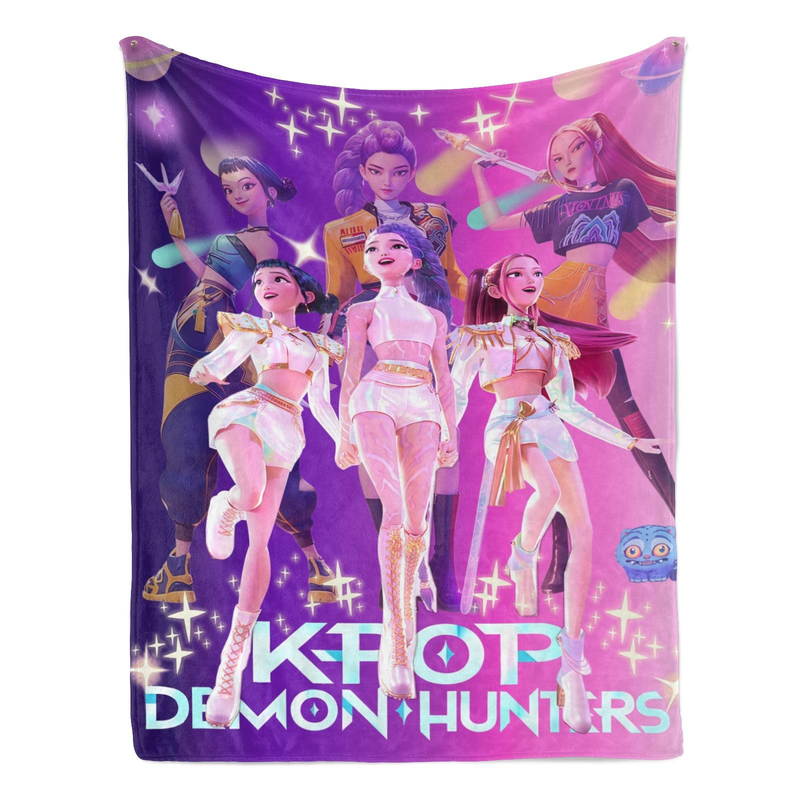Kpop Devil Hunter Anime Plush Blanket, A Warm Nap Blanket,Suitable for Sofas, Beds, and Lounge Chairs, Suitable for All Seasons, and A Christmas Gift for Family and Friends.Mira Rumi Joey Blanket, Cozy Kpop Fangirl Gift