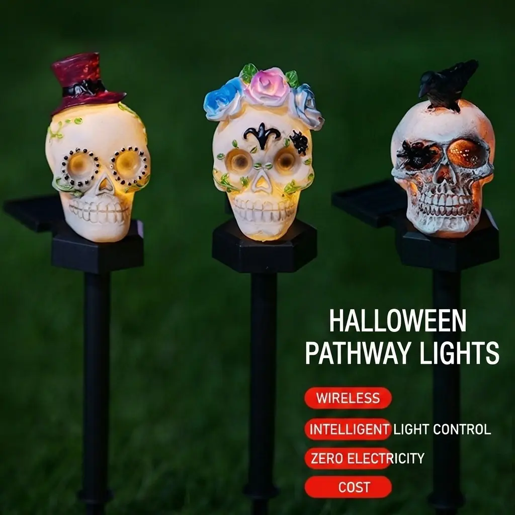 Pumpkin Solar Stake Light, Halloween Party Decor, Ghost Skull Ground Insert Lamp, Outdoor Yard Decoration, Resin Material