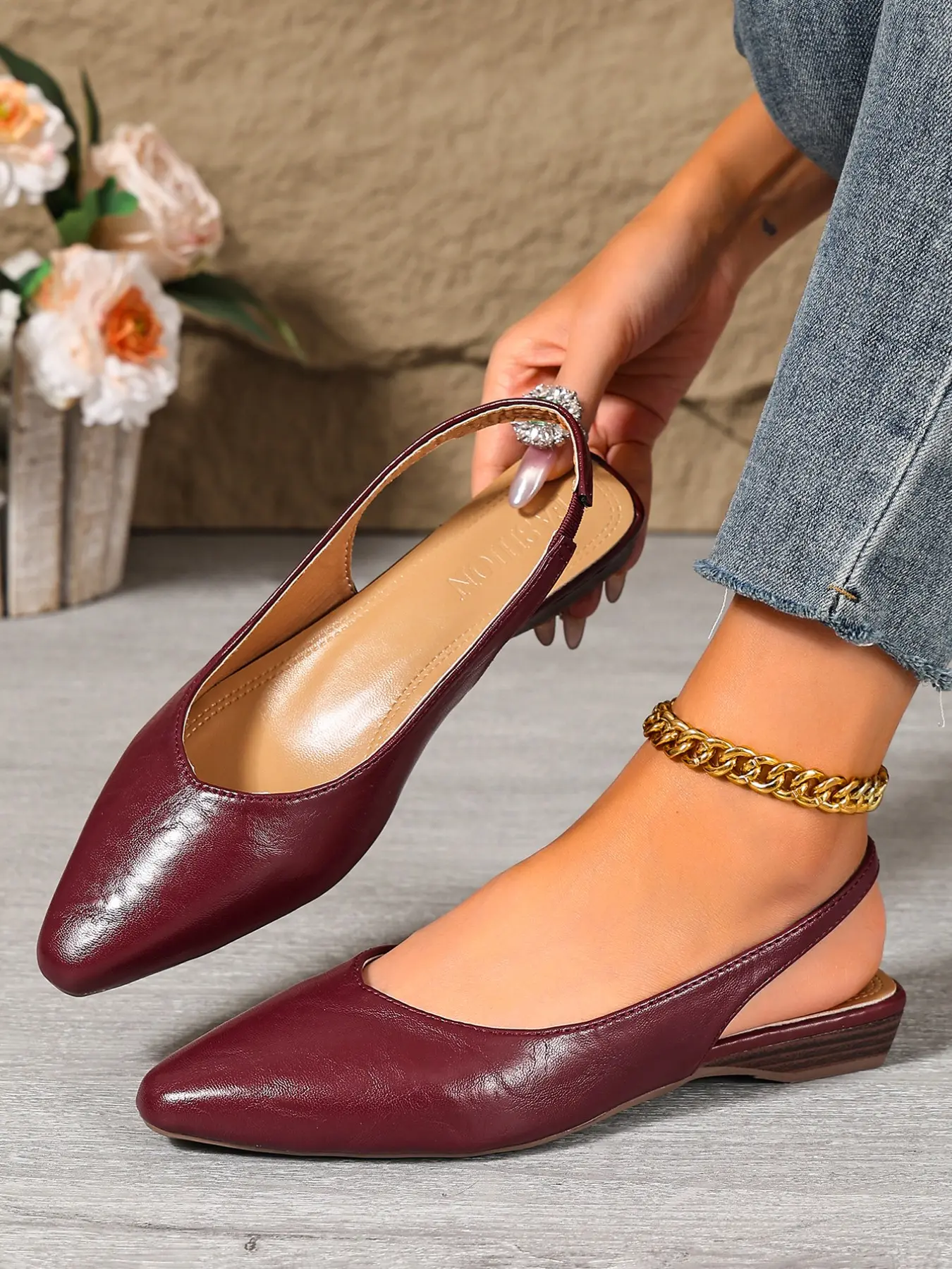 New Women's Elegant Pointed Toe Flat Sandals, Plain Textile Upper, Rubber Sole, Medium Width, Spring & Fall, Perfect for Parties and Daily Wear, Flat Heel Sandals