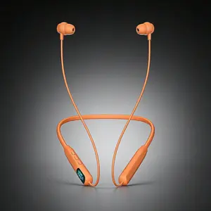 New Arrival bluetooth earbuds audifonos bluetooth auriculares bluetooth - Orange Neckband with LED Battery, Fast USB-C, Noise Reducing, Ergonomic, for Office/Outdoor, New Year Present.