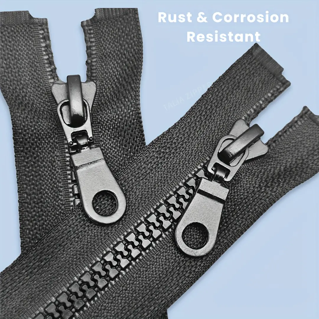 2pcs #5 black resin open-end zippers, suitable for sewing coats and down jackets, durable and strong zipper replacements