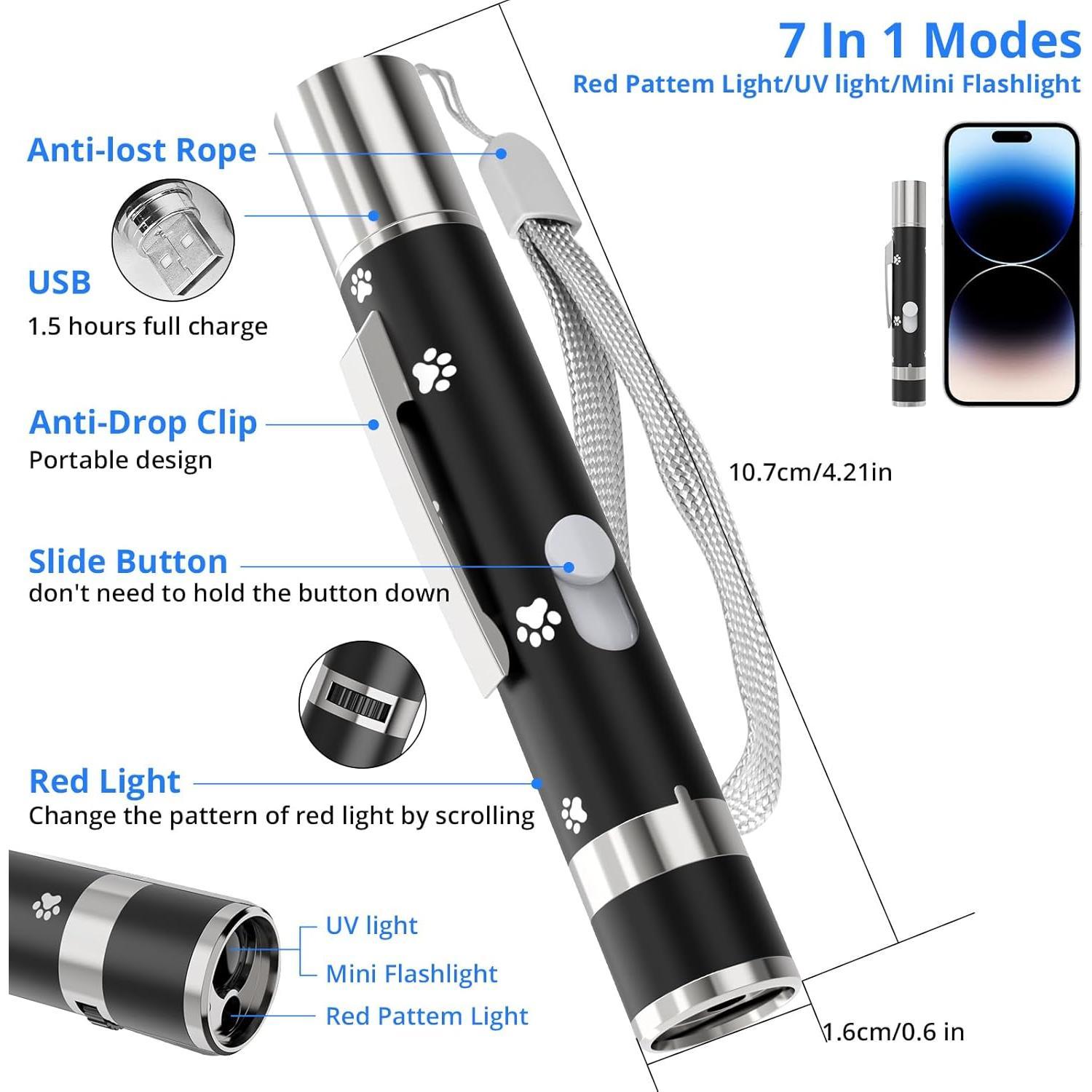 Interactive - Toys for Indoor Cats, Long Range 7 Adjustable Patterns, Red Light Pointer for Fun, Exercise, and - USB Rechargeable. Interactive - Toys for Indoor Cats, Long Range 7 Adjustable Patterns, Red Light Pointer for Fun, Exercise, and - USB Rechargeable.