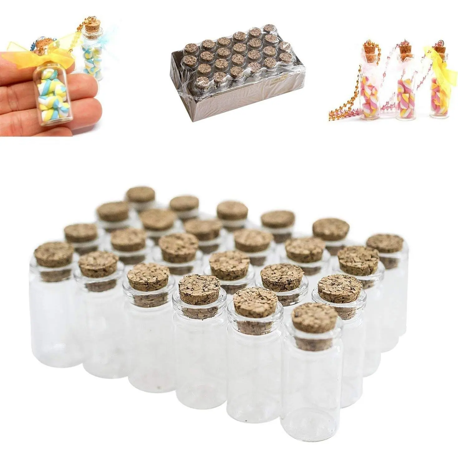 Mini Clear Glass Jars Bottles with Cork Stoppers for Arts & Crafts, Projects, Decoration, Party Favors - 1-1/2" Tall X 3/4 Inches Diameter, 24 Count