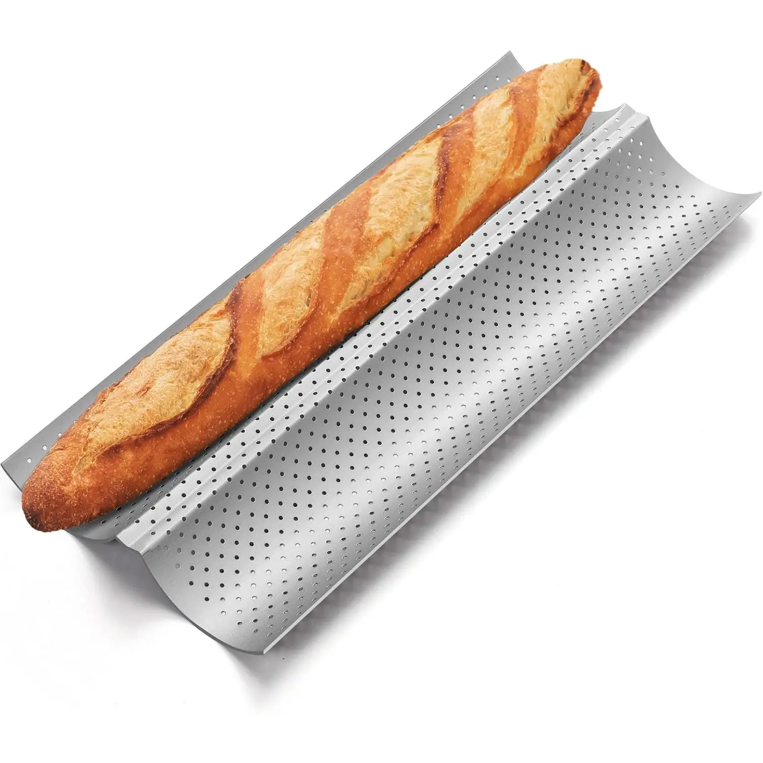 Baguette Bread Pan, Nonstick Perforated  Bread Baking Pan | 2 Loaves Italian Bread Loaf Pan, Baguette Bakery Tray for Sourdough, Sub Hoagie Roll, Creating Crisp Golden-Brown Crust,