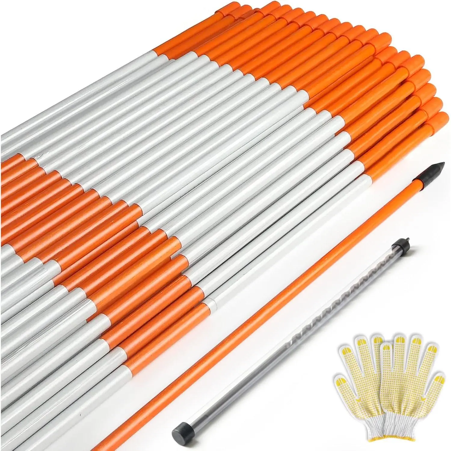 100 count 48" Driveway Markers, 5/16" Dia Driveway Reflectors  Poles Orange Fiberglass Snow Stakes with Reflective Tape for Easy Visibility, with Protection Gloves and Drill Bit for Parking Lots