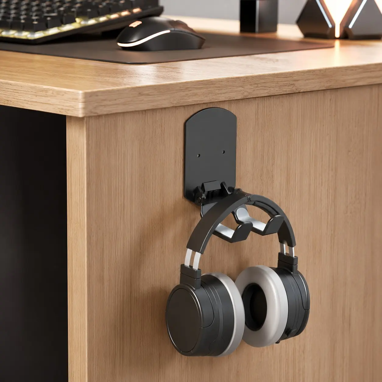 Self-Adhesive Headphone Hanger, No-Drill Desk Side Headset Holder, Space-Saving Storage Hook, or, Ideal for Gaming and Office