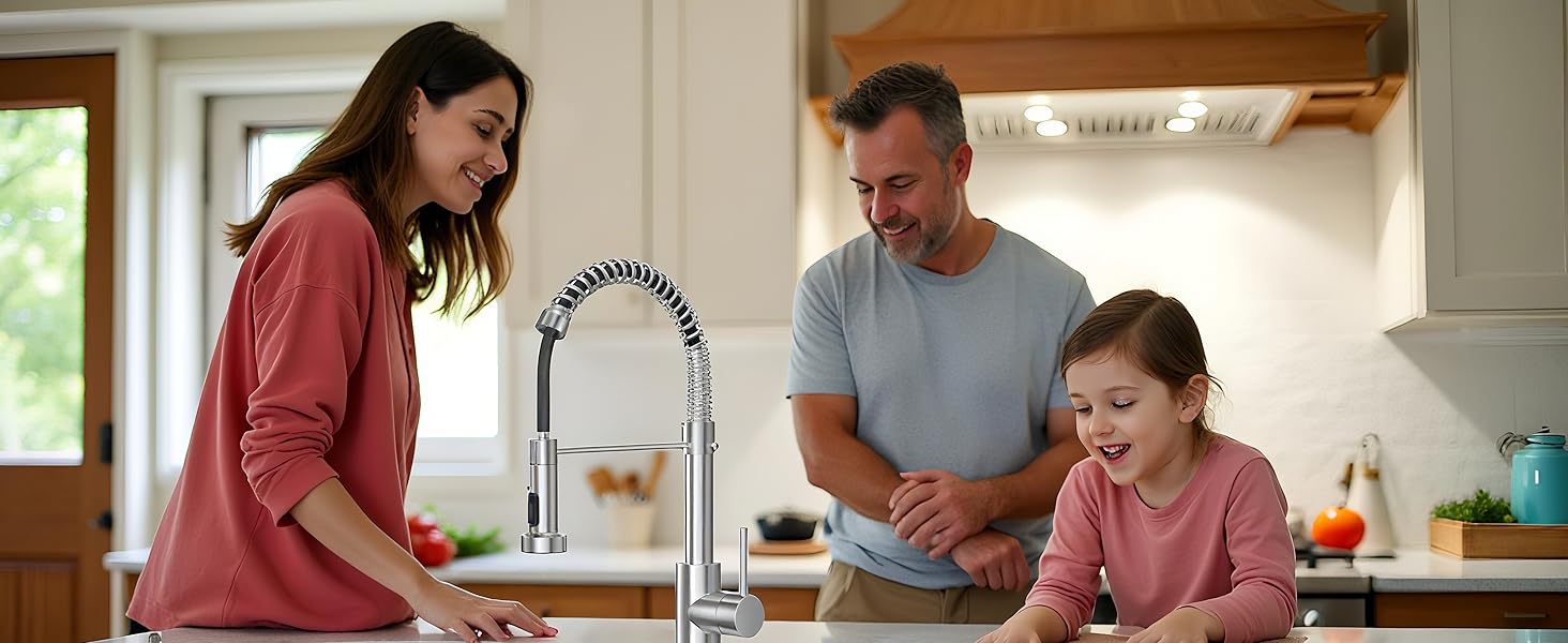 Brushed Nickel Kitchen Faucet with Pull Down Sprayer, Stainless Steel Spring Commercial Kitchen Sink Faucet with 10-Inch Deck,1 or 3 Hole Installation for Farmhouse, RV Camper, Laundry & Utility Sink