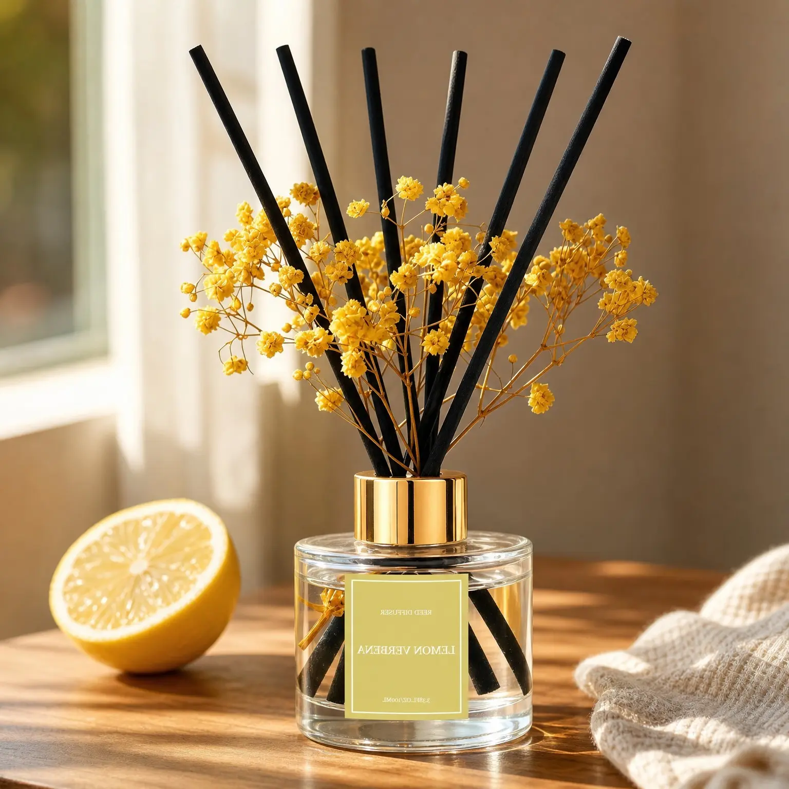 Reed Diffuser Set, 3.38 fl oz (100 ml) - Lemon Verbena Aromatherapy Oil Diffuser with 6 Reed Sticks for Bathroom Shelf DecorGift