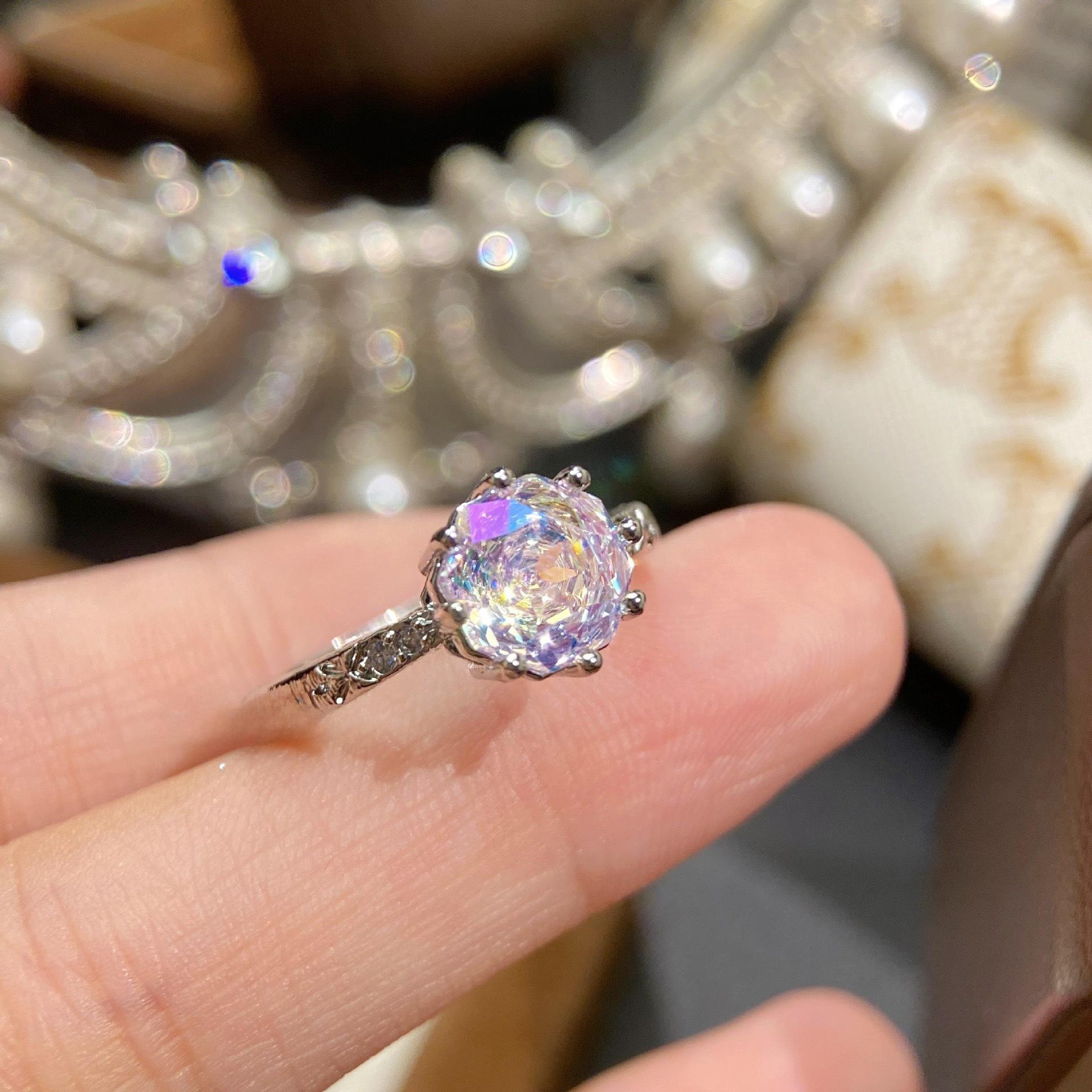 💜 💙 💖 🤍 🌈   8-Prong Millennium Rose Cut CZ Ring |   Octagonal Stackable Ring |   Vintage Inspired Minimalist Jewelry |   Light Luxury Everyday Elegance |   5 Colors (Purple, Blue, Pink, White, Iridescent) ✨   – Great Gift Idea for Self Care & Anyone