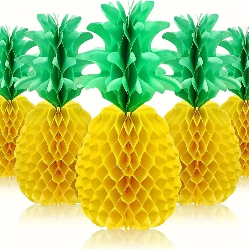 12-Piece Pineapple Heaven Honeycomb Decor Set, Summer Beach Party Leaf Napkin Holder, Hawaiian Tropical Lightweight Durable Supplies, Outdoor Party Decorations