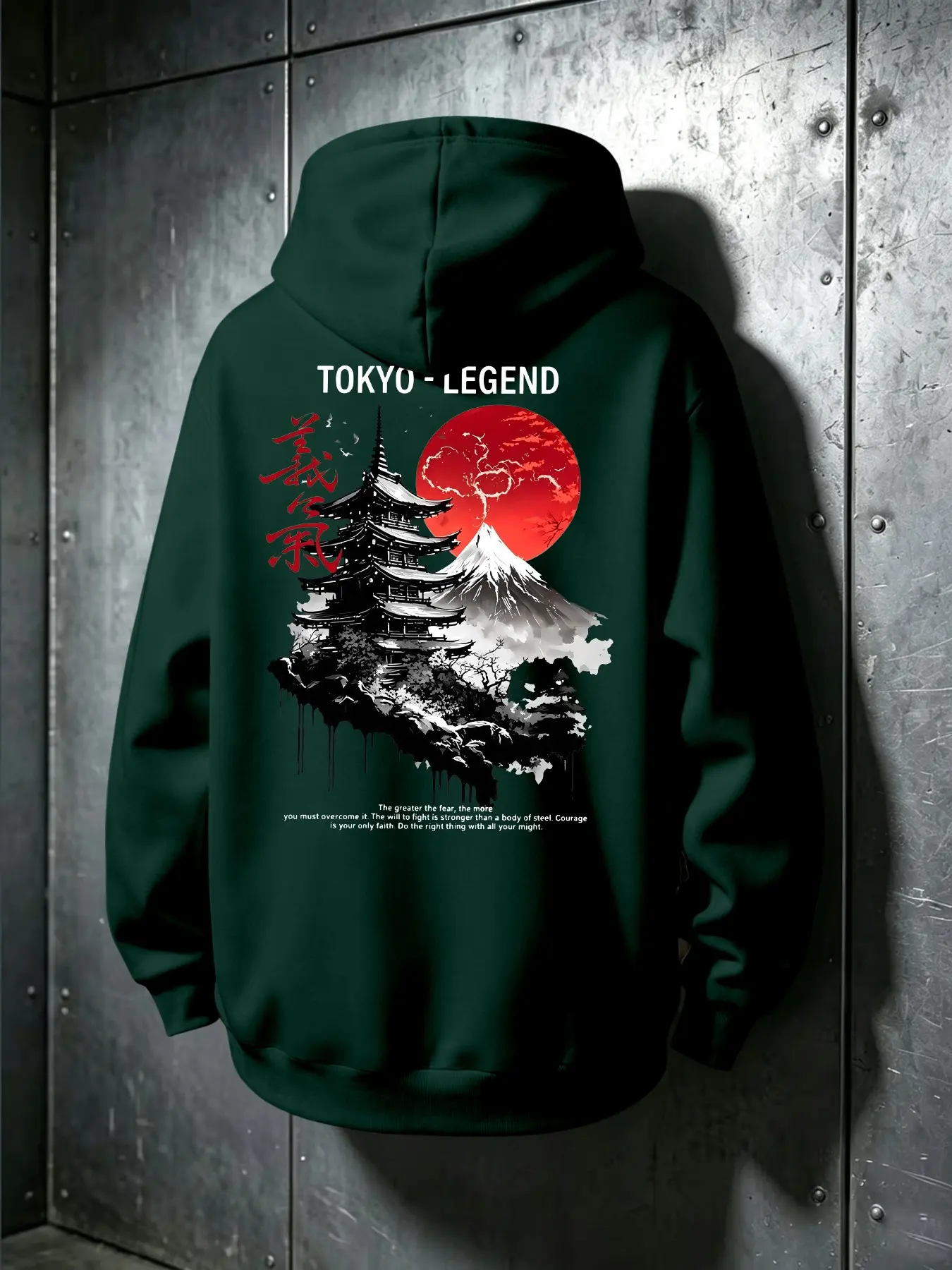 Men's Fall Winter Tokyo Legend Print Hoodie, Fuji Mountain Five Pagoda Samurai Theme, Warm Thickened Streetwear, Loose Fit Long Sleeve Sweatshirt