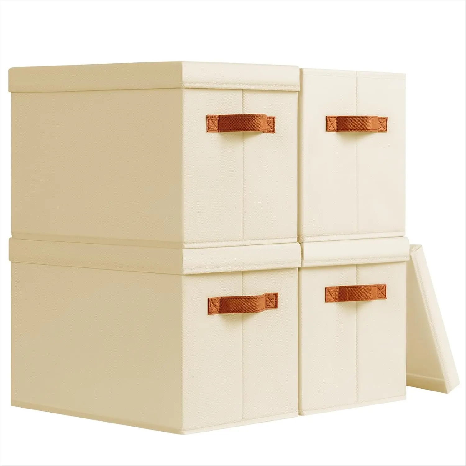 Modern Fabric Storage Bins - 4-Pack Collapsible Fabric Basket with Handles, Stackable Decorative Organizer for Shelves, Laundry, Dorm, Beige