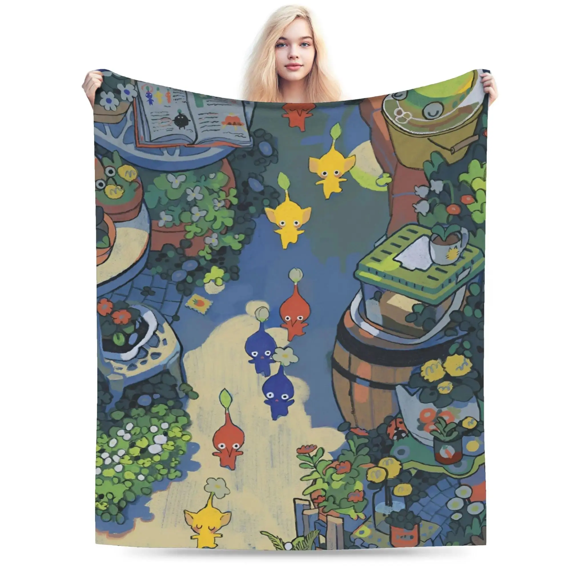 Pikmin Game Print Flannel Fleece Throw Blanket, Soft & Lightweight Polyester for All Seasons Room Decor, Cozy Unisex Gamer Gift, Home, Multi-Size