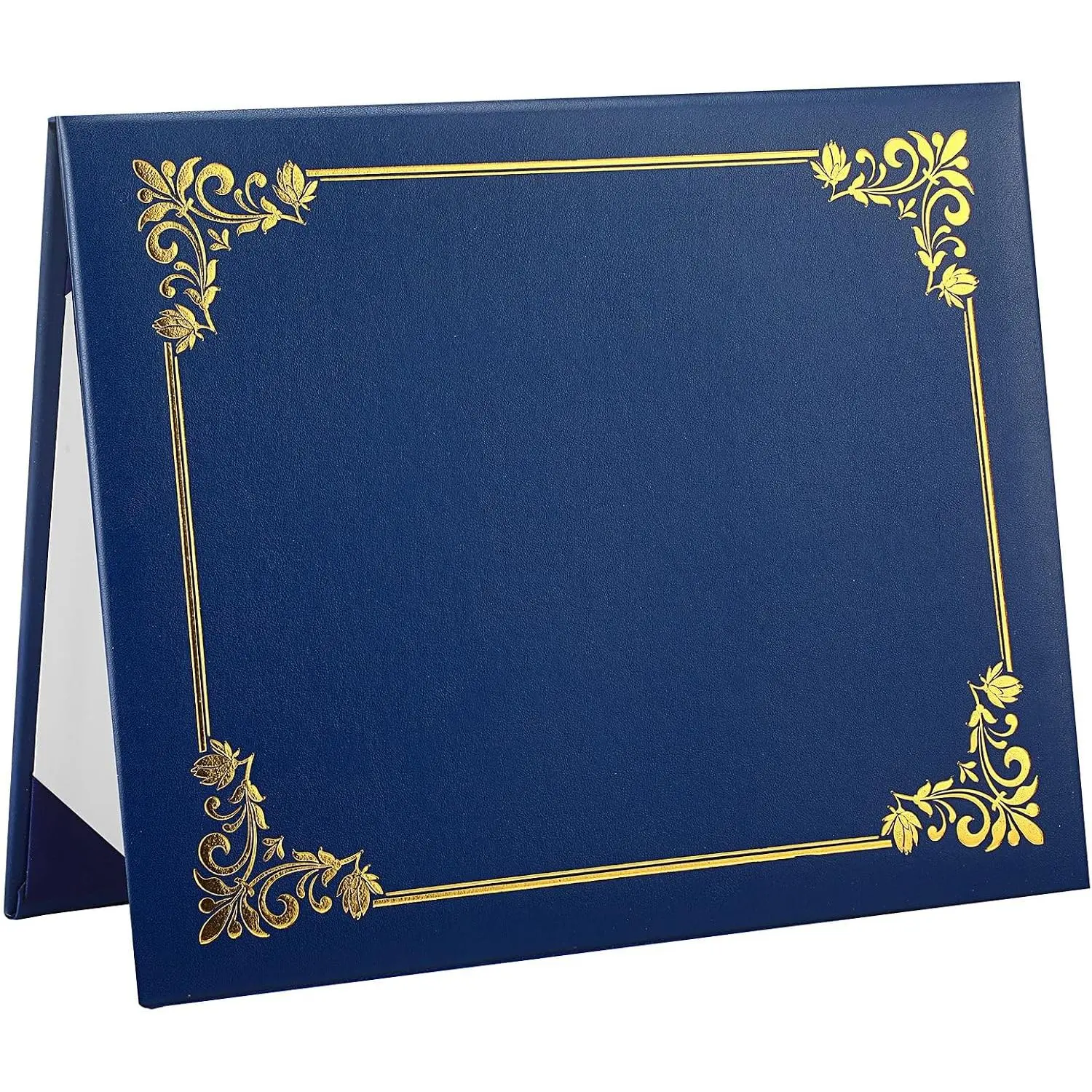 Leatherette Imprinted Diploma Cover - 8.5"x11" Letter Size, Smooth Surface, Foil Border, Secure-Hold Office Document Holder for Graduation (Navy Blue)