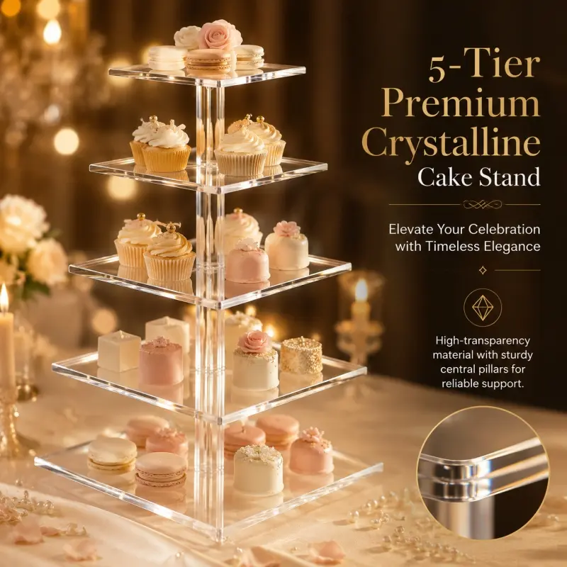 5-Tier Acrylic Dessert Display Stand, Crystal Clear Surface Lights Up All Your Precious Precious Moments