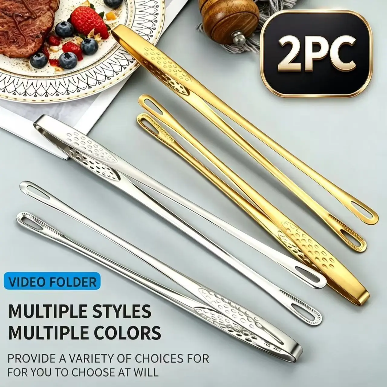304 Stainless Steel Food Clips, Korean BBQ Grill Tools, Barbecue Accessories, Bread Self-Service Clip, Steak Meat Strawberry Clip, Set of Two
