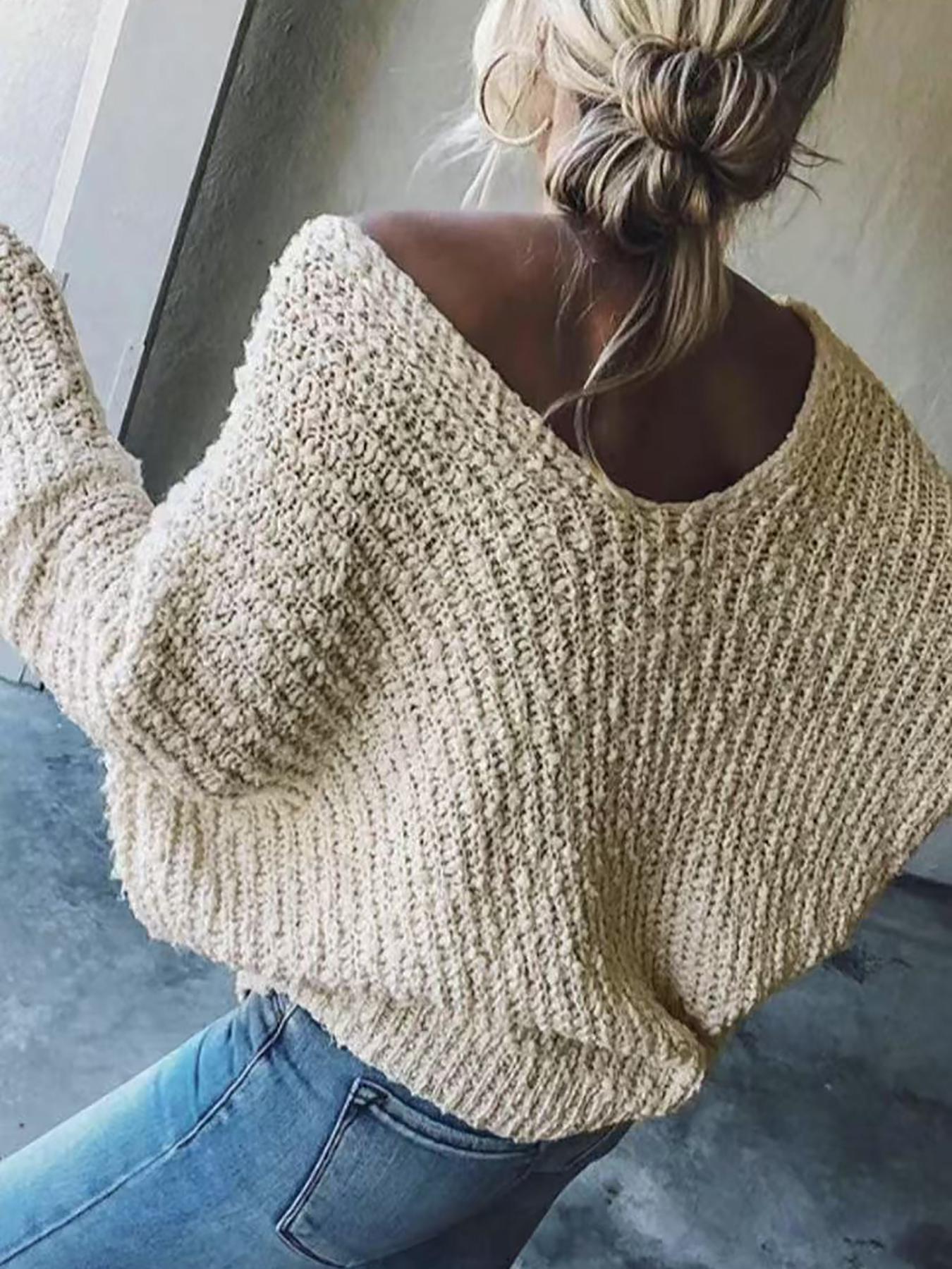 Women's Off-Shoulder Sweater, Fall Winter Casual Loose-Fit Knitted Top, Soft Comfortable Elegant Slimming Design, Knitwear