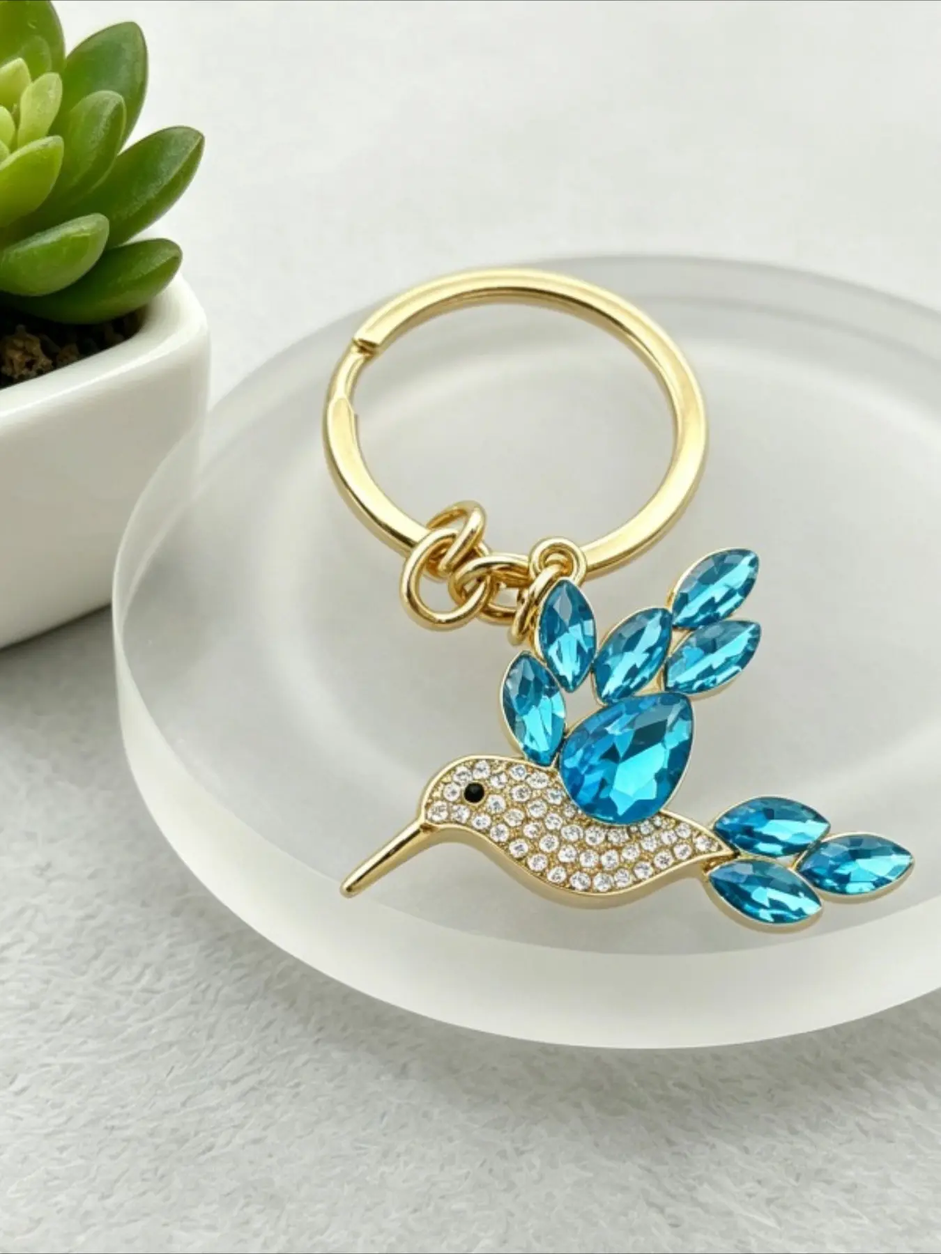 1Pc Hummingbird Keychain Charms Bling Rhinestone Bird Pendant Bag Charm Key Ring Backpack Decor Jewelry Gift